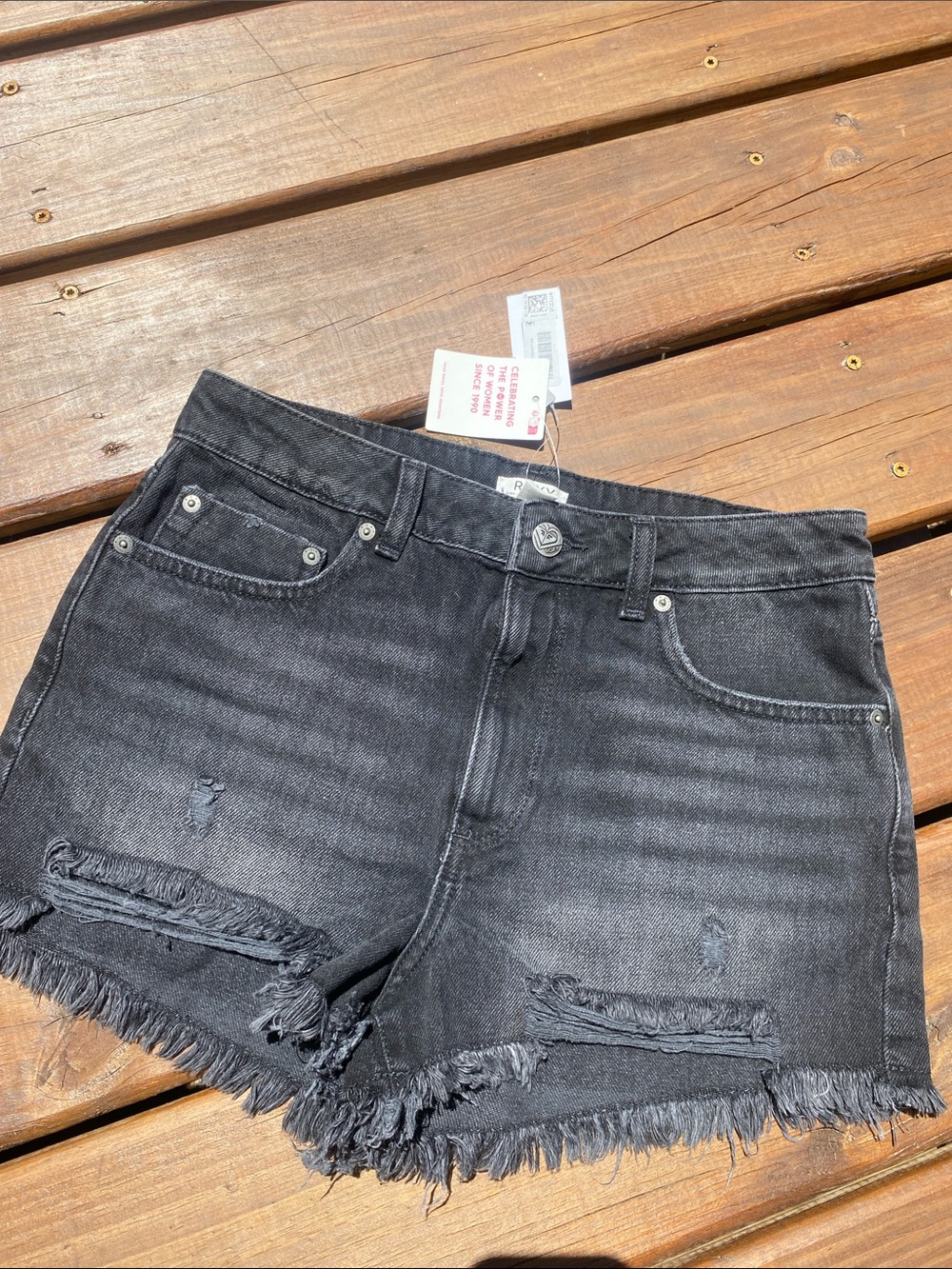 Roxy Black Stone Grey Distressed Denim raw hem Shorts